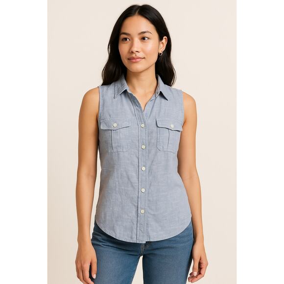 Coastal Minimalist Summer Linen Blend Sleeveless Button Down Shirt Ann Taylor 8 - Picture 1 of 7